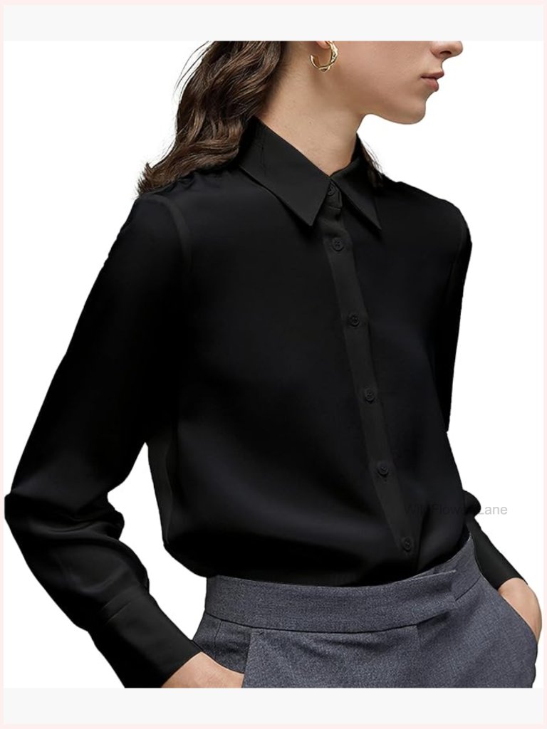 Classic Long Sleeve Button Down Blouse Office Work Top Chiffon
